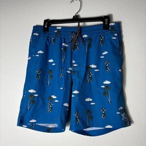 Hurley Blue Tropical Print Hula Girl Men's Swim Shorts size Large